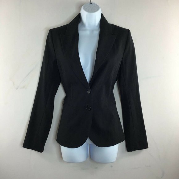 H&M Women's Suit Tuxedo Blazer Black Two Button Long Sleeve Size 4 - Picture 1 of 9